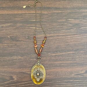 Vintage Pendant Necklace with Amber and Gold Accents